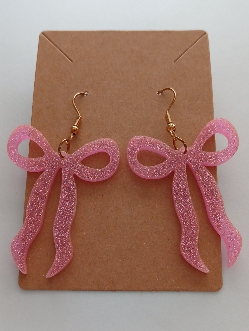Fashion Jewelry Pink Glitter Bow Drop Earrings